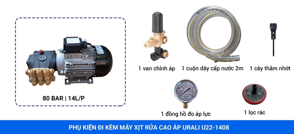 máy xịt rửa xe ô tô áp lực cao urali u22-1408 2,2kw (3hp)